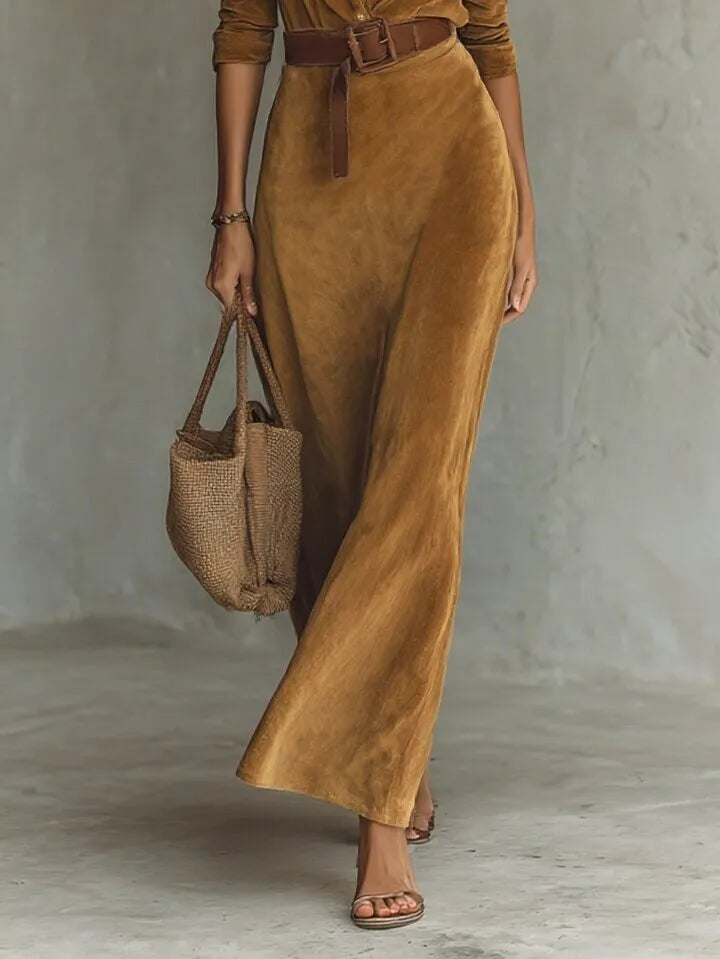 Belted Corduroy Shirt Maxi Dress