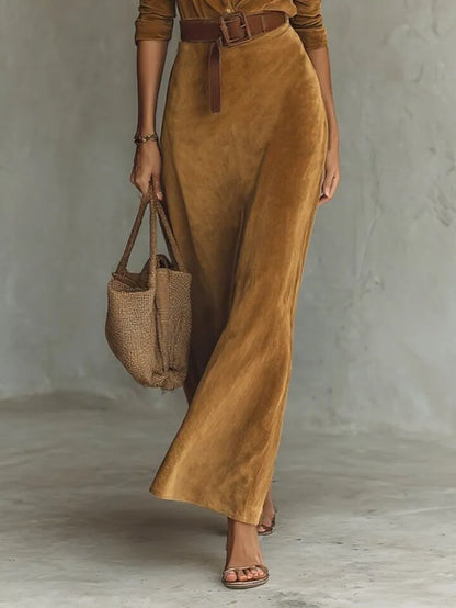 Belted Corduroy Shirt Maxi Dress