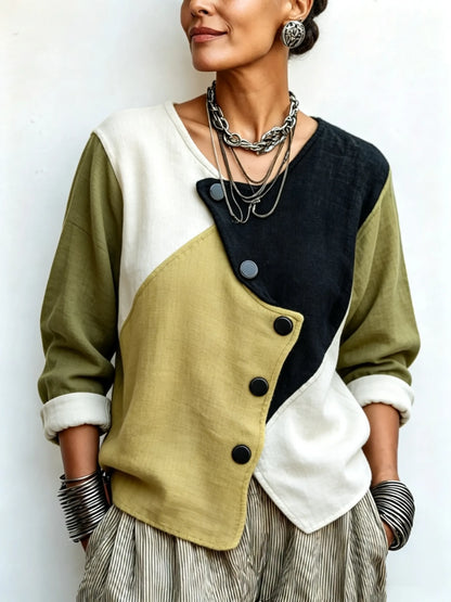 Artisti Cozy Asymmetric Color-block Knit Sweater