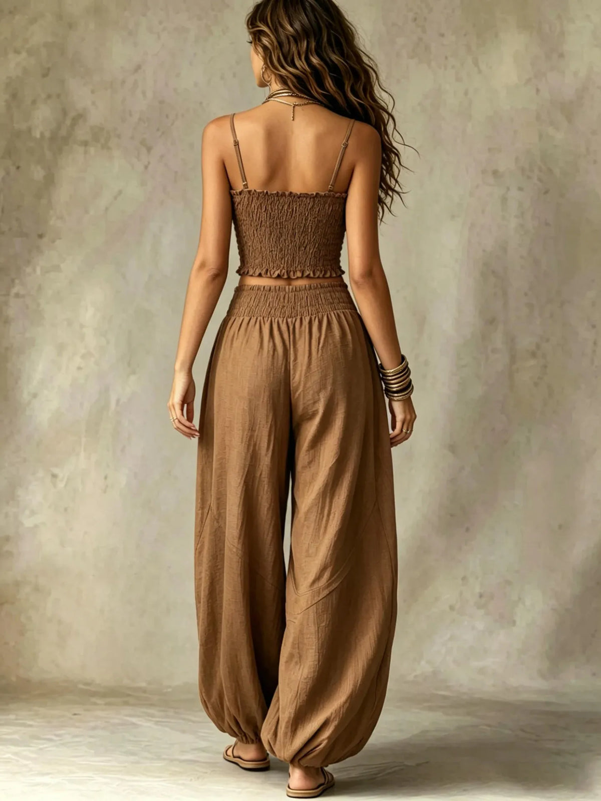 Boho Smocked Cami & Balloon Wide-Leg Pants Two-Piece Set