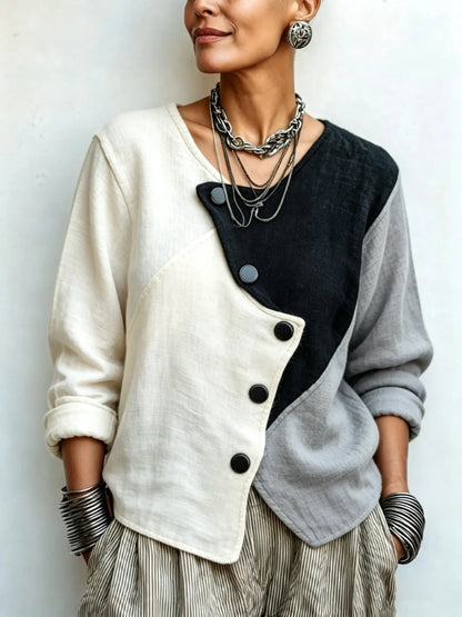 Artisti Cozy Asymmetric Color-block Knit Sweater