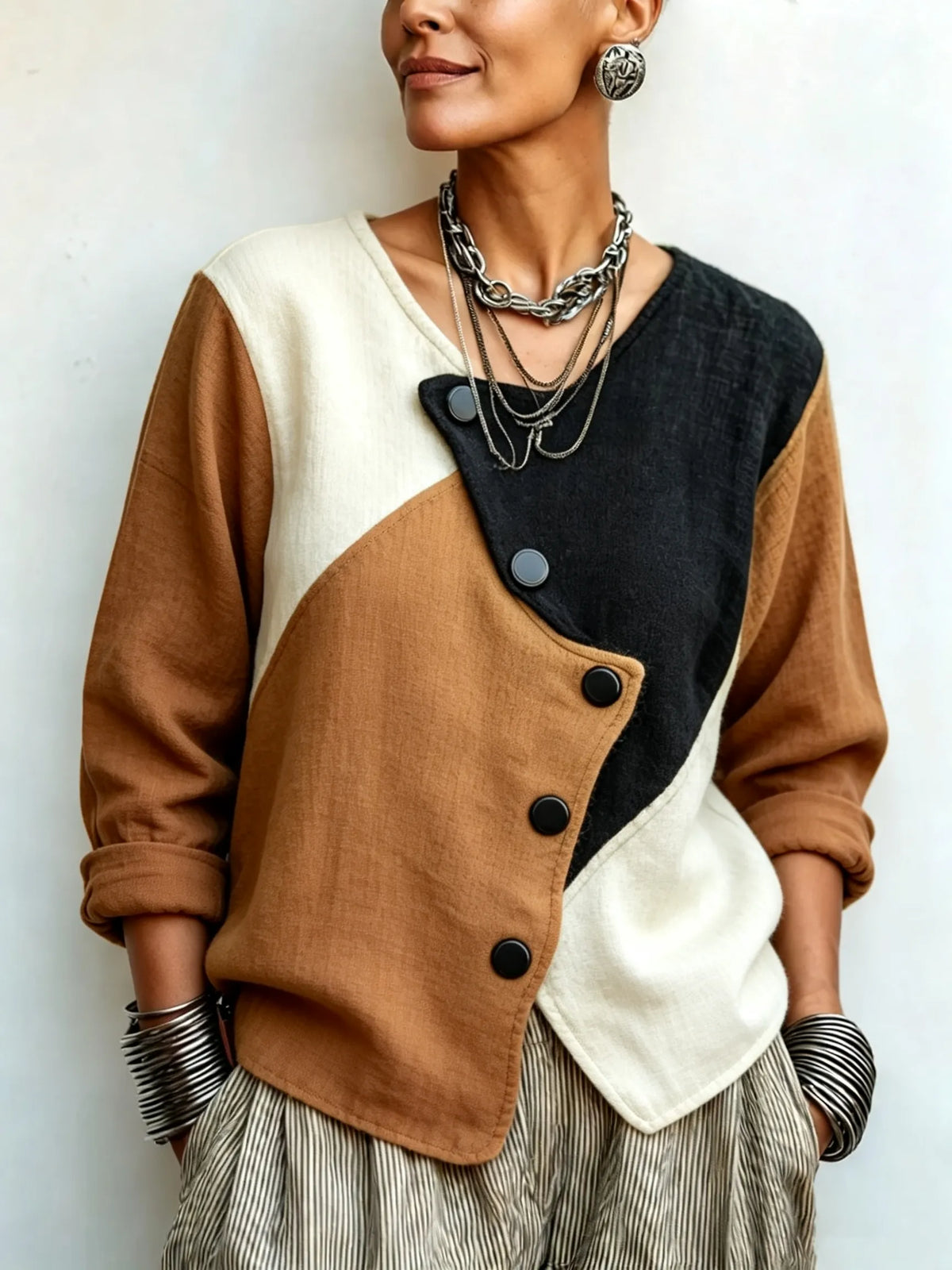 Artisti Cozy Asymmetric Color-block Knit Sweater