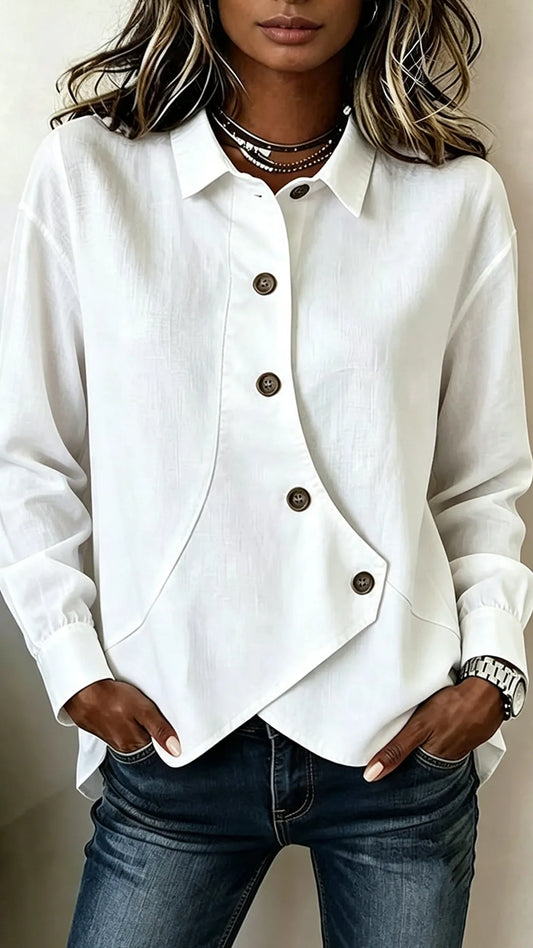 Asymmetrical Button-Up Collared Blouse